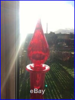 Huge Red Fluted Vintage MCM Italian Empoli Glass Genie Bottle Decanter 1960s