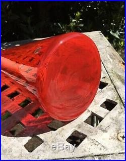 Huge Vintage Mid Century Murano Blown Art Glass Studio Red Genie Bottle Decanter
