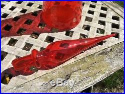 Huge Vintage Mid Century Murano Blown Art Glass Studio Red Genie Bottle Decanter