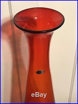 Huge Vtg Blenko 6138 Wayne Husted Mid Century Red Decanter Floor Vase No Stopper