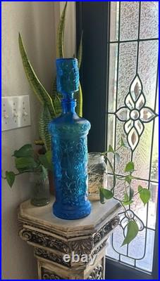 ITALY VTG NICE 20 Mid Century BLUE GLASS DECANTER BOTTLE EMPOLI MCM