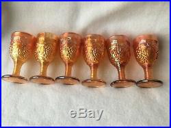 Imperial Marigold Grape Carnival Glass Decanter and 6 Cordial Glasses Vintage