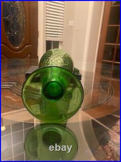 Italian 1960 Vintage Handblown Pitcher Green Glass, Glass Decanter 16 Tall