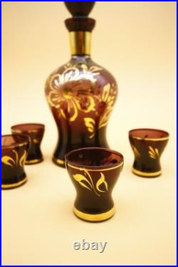 Italian Amethyst Glass Decanter with Set of 4 Glasses Vintage Empoli 10 h