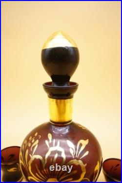 Italian Amethyst Glass Decanter with Set of 4 Glasses Vintage Empoli 10 h
