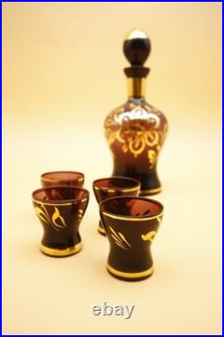 Italian Amethyst Glass Decanter with Set of 4 Glasses Vintage Empoli 10 h