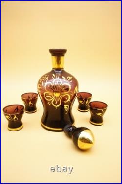 Italian Amethyst Glass Decanter with Set of 4 Glasses Vintage Empoli 10 h
