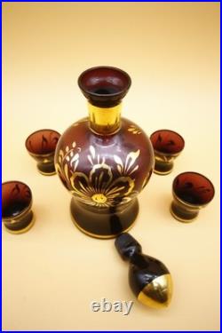 Italian Amethyst Glass Decanter with Set of 4 Glasses Vintage Empoli 10 h