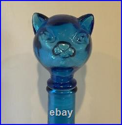 Italian EMPOLI Blue Glass Cat Decanter Genie Style Bottle with Stopper 15 VGC