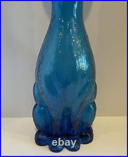 Italian EMPOLI Blue Glass Cat Decanter Genie Style Bottle with Stopper 15 VGC