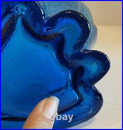 Italian EMPOLI Blue Glass Cat Decanter Genie Style Bottle with Stopper 15 VGC