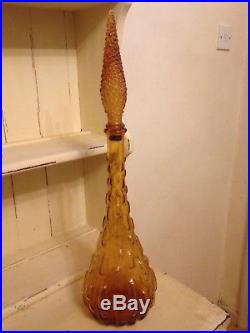 Italian Empoli Decorative Amber Glass Decanter Genie Bottle Vintage 1960s 70's