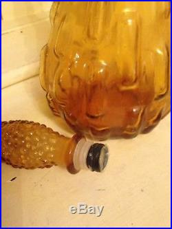 Italian Empoli Decorative Amber Glass Decanter Genie Bottle Vintage 1960s 70's