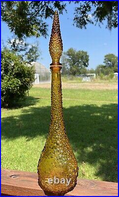 Italian Empoli Style Amber Glass Hobnail Genie Bottle Decanter 22 Vintage