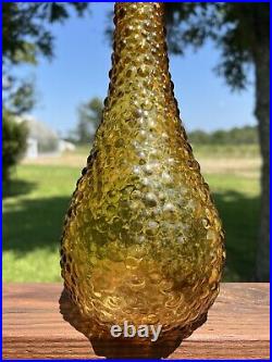 Italian Empoli Style Amber Glass Hobnail Genie Bottle Decanter 22 Vintage