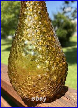 Italian Empoli Style Amber Glass Hobnail Genie Bottle Decanter 22 Vintage