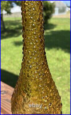 Italian Empoli Style Amber Glass Hobnail Genie Bottle Decanter 22 Vintage