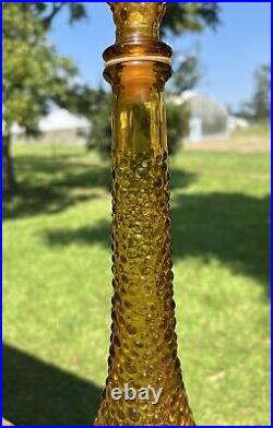 Italian Empoli Style Amber Glass Hobnail Genie Bottle Decanter 22 Vintage