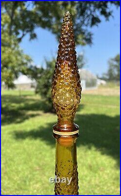 Italian Empoli Style Amber Glass Hobnail Genie Bottle Decanter 22 Vintage