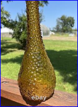 Italian Empoli Style Amber Glass Hobnail Genie Bottle Decanter 22 Vintage