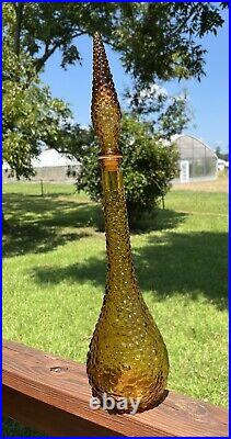 Italian Empoli Style Amber Glass Hobnail Genie Bottle Decanter 22 Vintage