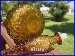 Italian Empoli Style Amber Glass Hobnail Genie Bottle Decanter 22 Vintage