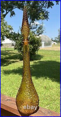 Italian Empoli Style Amber Glass Hobnail Genie Bottle Decanter 22 Vintage