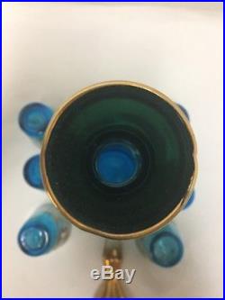 Italian Murano Decanter Venetian Gold Overlay Blue Glass Cordials Set Vintage