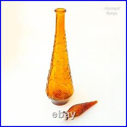 Italian Vintage EMPOLI Amber Glass Genie Bottle Flowers & Butterfly Design