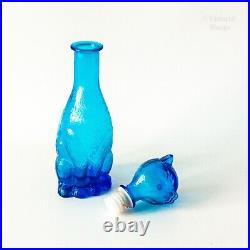 Italian Vintage EMPOLI Blue Glass Cat Decanter Genie Style Bottle with Stopper