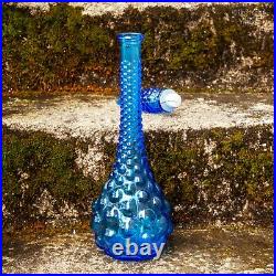 Italian Vintage EMPOLI Gentian Blue Glass Bubble Texture Genie Bottle Decanter