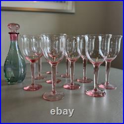 Italian Vintage Rainbow Glass Decanter & 10 Pink Stem Wine Glass Set luxury home Italian Vintage Rainbow Glass Decanter & 10 Pink Stem Wine Glass Set luxury home