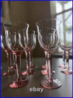 Italian Vintage Rainbow Glass Decanter & 10 Pink Stem Wine Glass Set luxury home