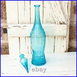 Italian Vintage Sky Blue EMPOLI Glass Joker Genie Bottle Decanter with Stopper