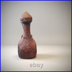 Jeype vintage Spanish glass decanter wrapped in embossed, tooled leather Bottle