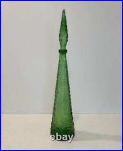 LARGE VTG MCM Empoli Green Wave Genie Bottle Decanter Italy with Flame Stopper