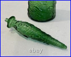 LARGE VTG MCM Empoli Green Wave Genie Bottle Decanter Italy with Flame Stopper