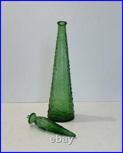LARGE VTG MCM Empoli Green Wave Genie Bottle Decanter Italy with Flame Stopper