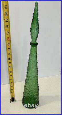 LARGE VTG MCM Empoli Green Wave Genie Bottle Decanter Italy with Flame Stopper