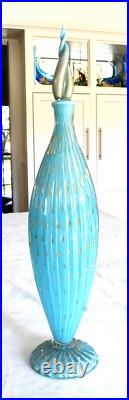 LG Vintage Blue 19 1/2 BARBINI Murano CAMER Glass Sticker Genie Bottle Decanter