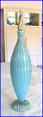 LG Vintage Blue 19 1/2 BARBINI Murano CAMER Glass Sticker Genie Bottle Decanter