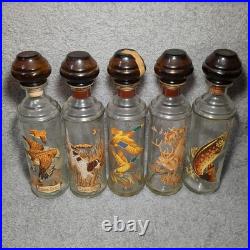 LOT (5) Vintage Cabin Still Sportsman's Collection glass whiskey decanters 60's LOT (5) Vintage Cabin Still Sportsman's Collection glass whiskey decanters 60's