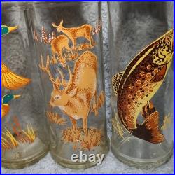 LOT (5) Vintage Cabin Still Sportsman's Collection glass whiskey decanters 60's