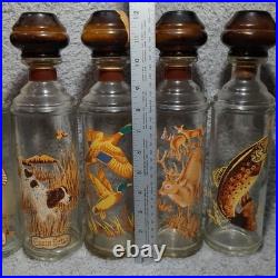 LOT (5) Vintage Cabin Still Sportsman's Collection glass whiskey decanters 60's