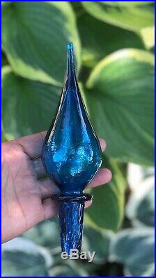 Large Blue Fluted Vintage MCM Italian Empoli Genie Bottle Decanter Glass