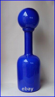 Large Cobalt Blue Cased Genie Bottle Decanter Mcm Glass Italy Vintage Empoli
