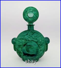 Large Emerald Green Czech Malachite Art Glass Bottle Decanter Flacon Vintage 9+
