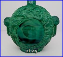 Large Emerald Green Czech Malachite Art Glass Bottle Decanter Flacon Vintage 9+