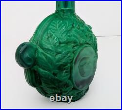 Large Emerald Green Czech Malachite Art Glass Bottle Decanter Flacon Vintage 9+
