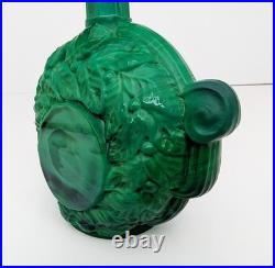 Large Emerald Green Czech Malachite Art Glass Bottle Decanter Flacon Vintage 9+